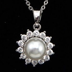 Vintage Pearl Starburst Necklace, 18”, silver